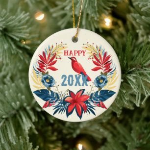 Décoration En Céramique Joyeux Noël et Bonne Année ! 2027 Oiseau Rouge