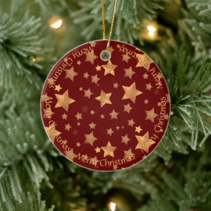Décoration En Céramique Joyeux Noël Etoiles Or Rouge Élégant Vintage