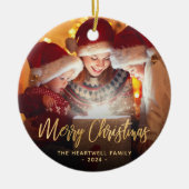 Décoration En Céramique Joyeux Noël Famille Photo Élégant Script Or (Devant)
