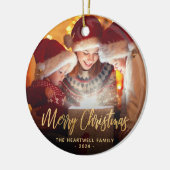 Décoration En Céramique Joyeux Noël Famille Photo Élégant Script Or (Gauche)