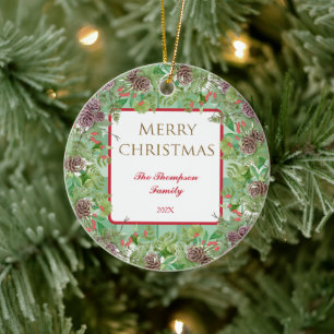 Décoration En Céramique Joyeux Noël Famille Veux Pine Bough Rouge Fleur