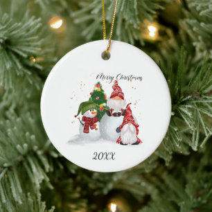 Décoration En Céramique Joyeux Noël Gnomes Bonhomme de neige