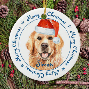 Décoration En Céramique Joyeux Noël Golden Retriever mignon Père Noël D