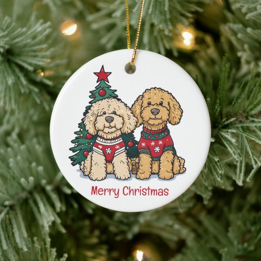 Décoration En Céramique Joyeux Noël Goldendoodle Chiens (Arbre)