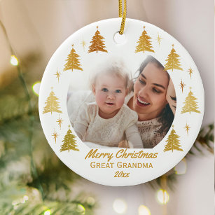Décoration En Céramique Joyeux Noël Grand grand grand-mère - Photo d'or bl