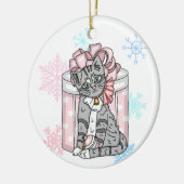 Décoration En Céramique Joyeux Noël Gray Kitten Rose Bow personnalisé (Gauche)