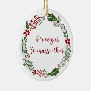 Décoration En Céramique Joyeux Noël letton, Priecīgus Ziemassvētkus