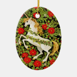 Décoration En Céramique Joyeux Noël Licorne Rouge Vert Blanc