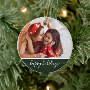 Décoration En Céramique Joyeux Noël Monogramme Moderne Vert avec Photo Per
