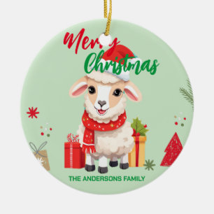 Décoration En Céramique Joyeux Noël Moutons Ram Père Noël Scarf vacances
