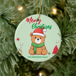 Décoration En Céramique Joyeux Noël Ours Père Noël Fête de l'Écharpe