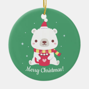 Décoration En Céramique Joyeux Noël Ourson Polaire Mignon
