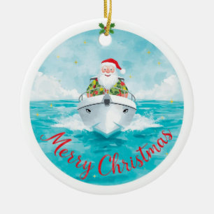 Décoration En Céramique Joyeux Noël Père Noël naviguant sur un yacht