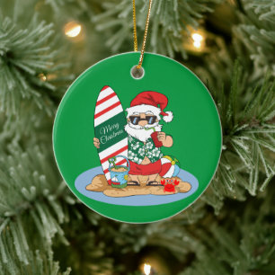 Décoration En Céramique Joyeux Noël Père Noël sur la plage de Surf d'été