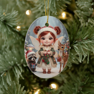 Décoration En Céramique Joyeux Noël personnalisé pour une fille Chibi en f