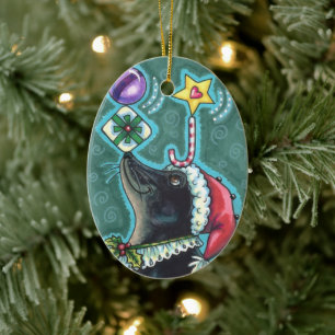 DÉCORATION EN CÉRAMIQUE JOYEUX NOËL PHOQUE ÉQUILIBRANT CADEAUX ET CANNE DE