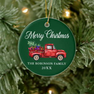 Décoration En Céramique Joyeux Noël pour les cadeaux d'Arbres-Camions roug