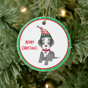 Décoration En Céramique Joyeux Noël Puppy Schnauzer festif