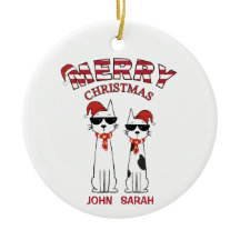 Joyeux Noël rayé chat cool personnalisé
