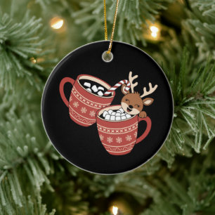 Décoration En Céramique Joyeux Noël Renne Mignon Famille Noël Café