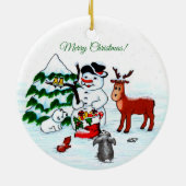 Décoration En Céramique Joyeux Noël ! Snowman avec amis (Dos)