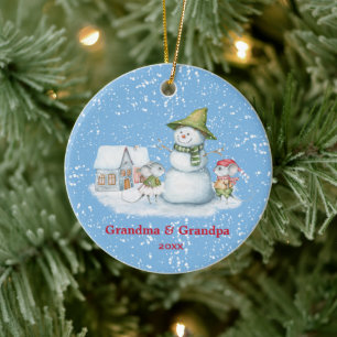Décoration En Céramique Joyeux Noël Snowman vacances grand-mère grand-père