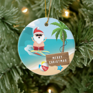 Décoration En Céramique Joyeux Noël Surfant Santa