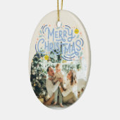 Décoration En Céramique Joyeux Noël Typographie Bleue Arrondi Photo (Gauche)