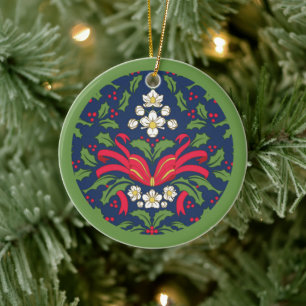 Décoration En Céramique Joyeux Noël vintage, Feuilles Holly, Bow Tirée
