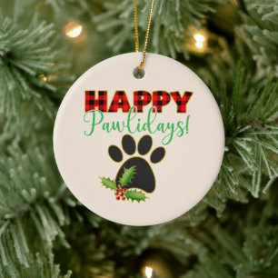 Décoration En Céramique Joyeux Pawlidays Cadeau de Noël pour Amoureux de