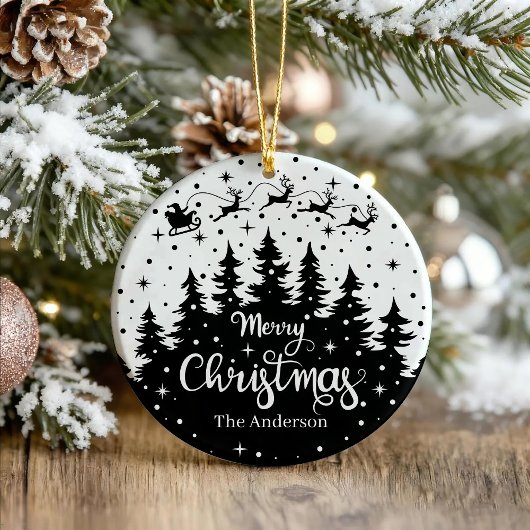 Décoration En Céramique Joyeux pin de Noël Père Noël Reindeer Sleigh