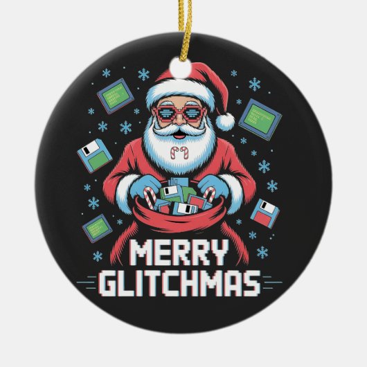 Décoration En Céramique Joyeux programmeur de codage Glitchmas Père Noël N (Devant)
