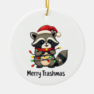 Décoration En Céramique Joyeux Trashmas Funny Raccoon Noël