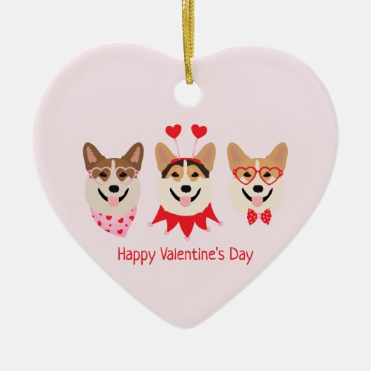 Décoration En Céramique Joyeux Valentines Day Pembroke Welsh Corgi Chiens (Devant)