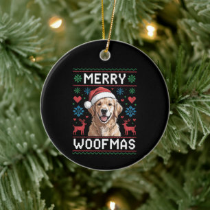Décoration En Céramique Joyeux Woofmas Chapeau de Noël Retriever Golden Ch