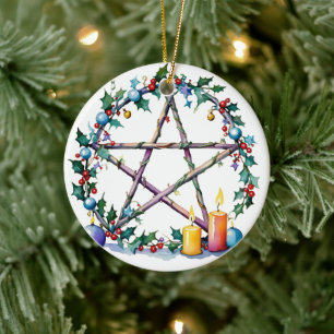 Décoration En Céramique Joyeux Yule Festive Pentacle Winter Wiccan Holiday