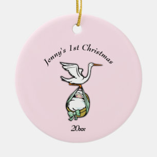 Décoration En Céramique Jumeaux d'ornement rose et bleu côté avec noms / A