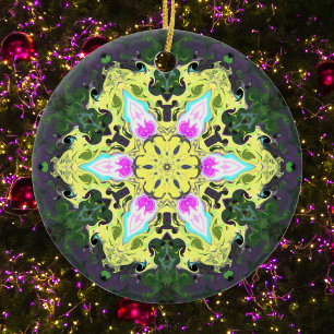 Décoration En Céramique Kaleidoscope psychédélique Fleur Jaune et rose