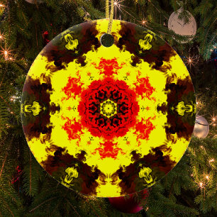 Décoration En Céramique Kaleidoscope psychédélique Fleur Jaune et Rouge