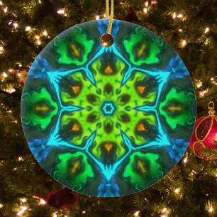 Décoration En Céramique Kaleidoscope psychédélique vert bleu et orange