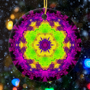 Décoration En Céramique Kaleidoscope psychédélique vert jaune et violet
