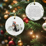 Décoration En Céramique Karelian Bear Dog Monogram<br><div class="desc">Celebrate the bold spirit of the Karelian Bear Dog with this charming illustrated holiday design. A striking black and white Karelian Bear Dog sits proudly in a peaceful winter woodland scene, wearing a festive Santa hat and plaid bow in a soft storybook watercolor style. The snowy northern setting reflects the...</div>