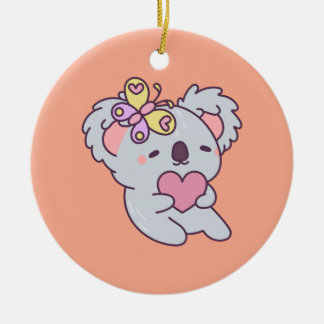 Décoration En Céramique Kawaii Koala with Heart and Butterfly