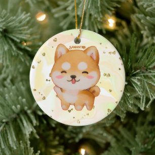Décoration En Céramique Kawaii Smiling Cartoon Style Shiba Inu