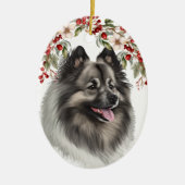 Décoration En Céramique Keeshond Chien Holly Berry Noël (Devant)