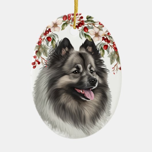 Décoration En Céramique Keeshond Chien Holly Berry Noël (Devant)