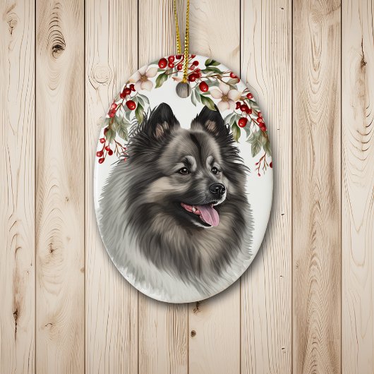 Décoration En Céramique Keeshond Chien Holly Berry Noël