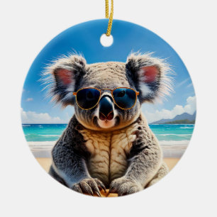 Décoration En Céramique Koala sur une plage de sable Joyeux Noël