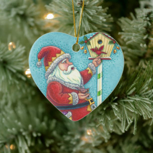 Décoration En Céramique KRIS KRINGLE REDBIRDS, CHRISTMAS PÈRE NOËL Daté de