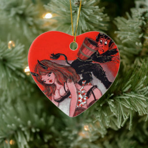 Décoration En Céramique La beauté et le Krampus Noël Vintage Noël